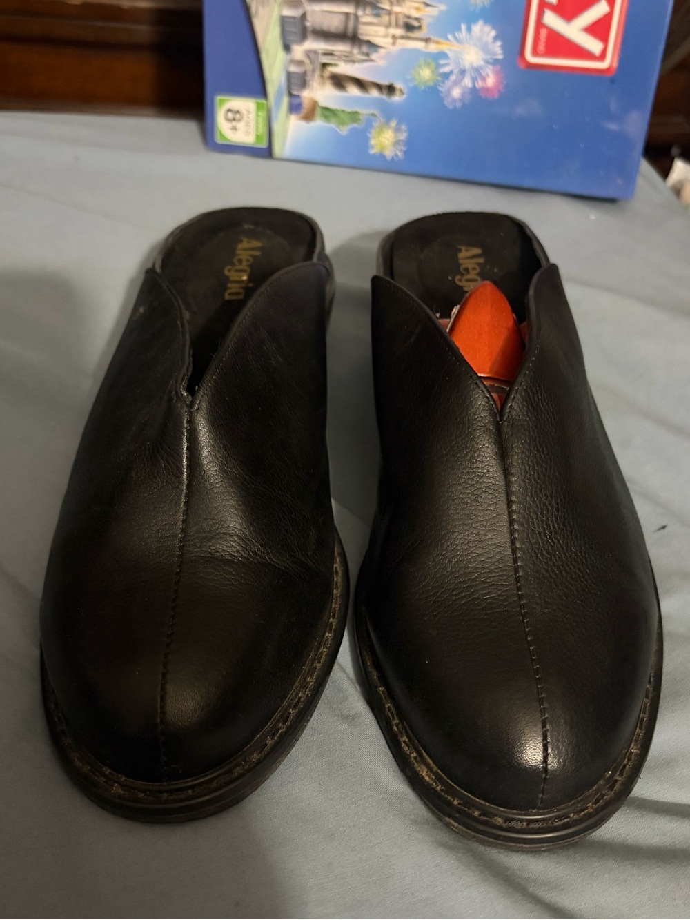 Alegria Black Leather Slip-On Clogs